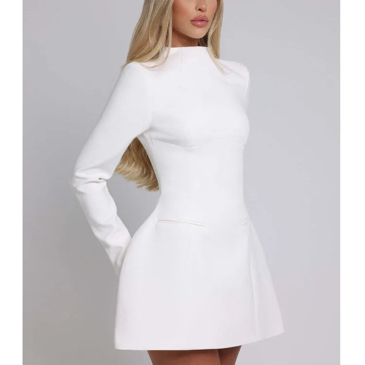 Articat Elegant Long Sleeved Bodycon Women Dress Sexy Slim Backless Mini Vestido Autumn And Winter New 2025 Party Evening Dress