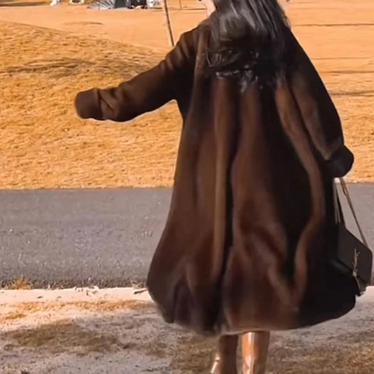 Lautaro Winter Long Oversized Warm Thick Fluffy Brown Soft Skirted Faux Mink Fur Coat Women Elegant Luxury Chic Furry Overcoat