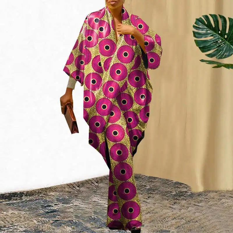 Plus Size 5XL VONDA Elegant Women Pants Sets 2024 3/4 Sleeve Elastic Waist Tops Trousers Casual Pleated Wide Leg Pants Suits Pink