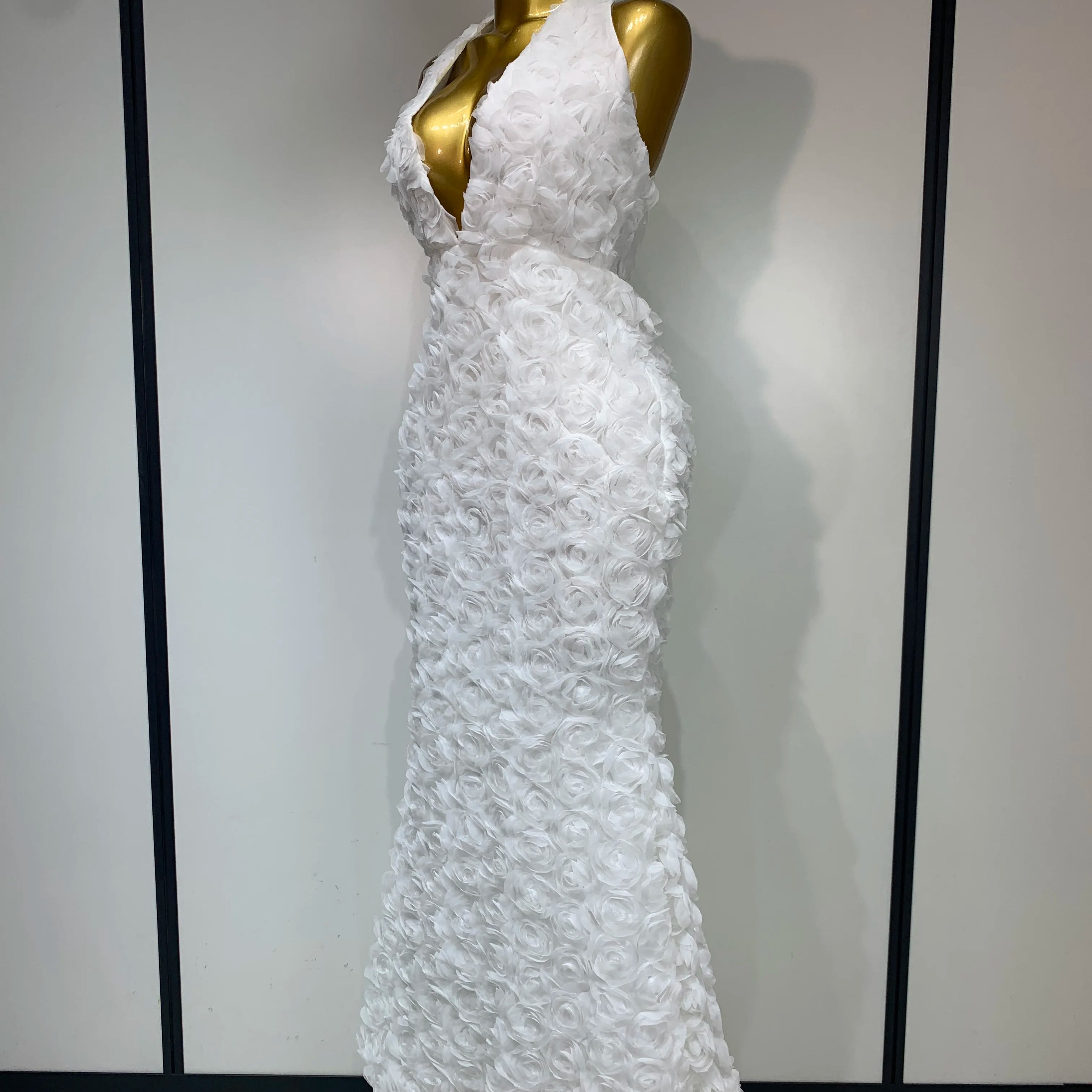 Women Sexy Backless Halter V-neck Florals Bodycon Long Dress Celebrate White Elegant Evening Party Luxury Birthday Outfit