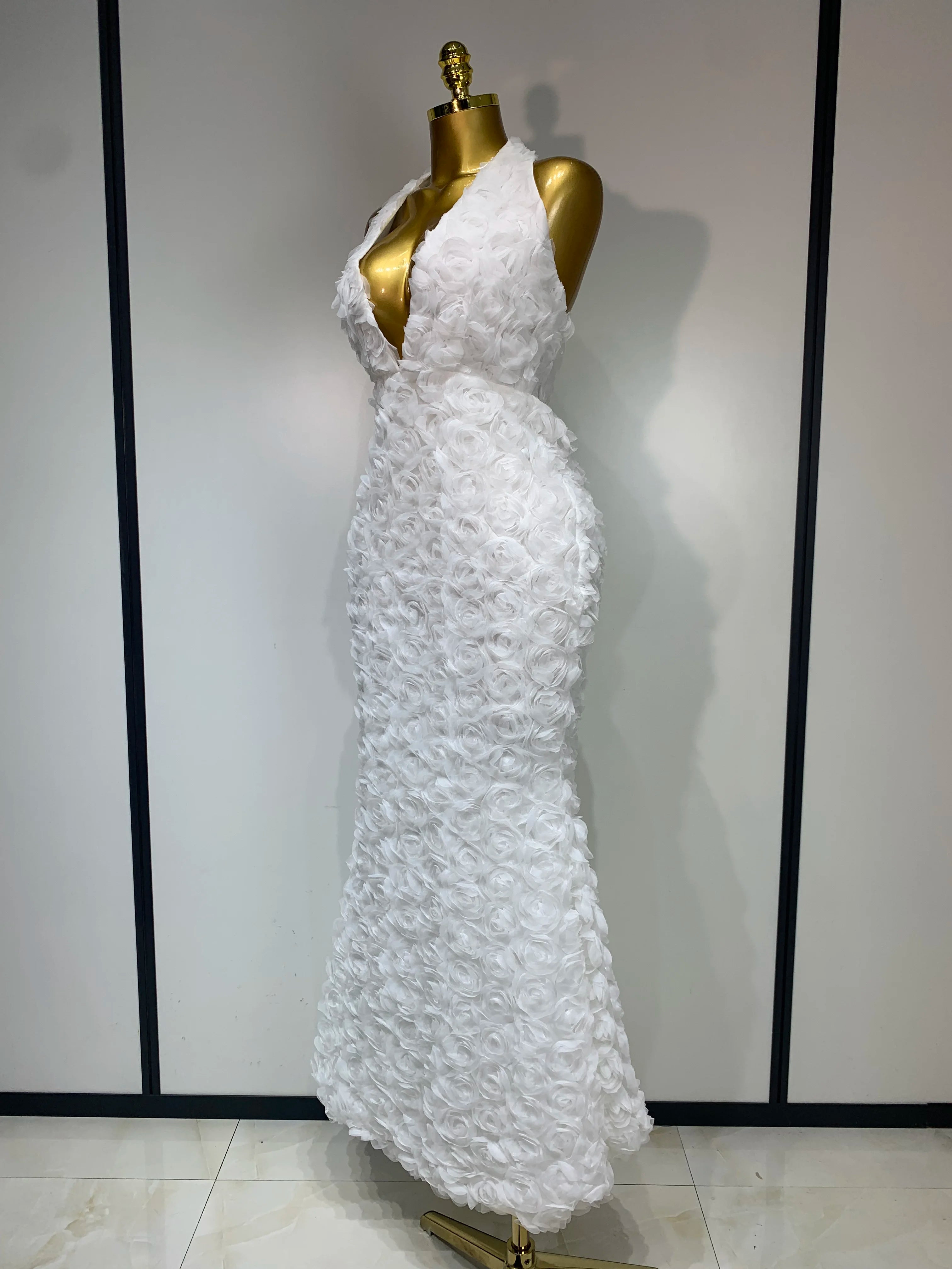 Women Sexy Backless Halter V-neck Florals Bodycon Long Dress Celebrate White Elegant Evening Party Luxury Birthday Outfit