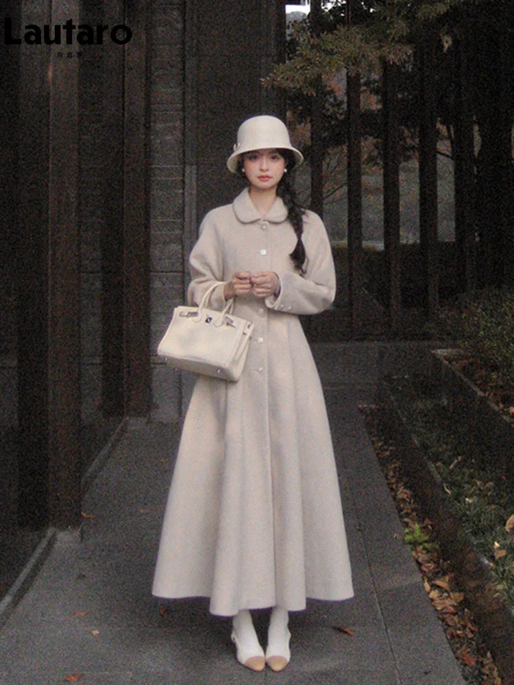 Winter Long Wool & blends Coat for Women Chic Luxury Elegant Womans Clothing Skirted Woolen Overcoat 2024