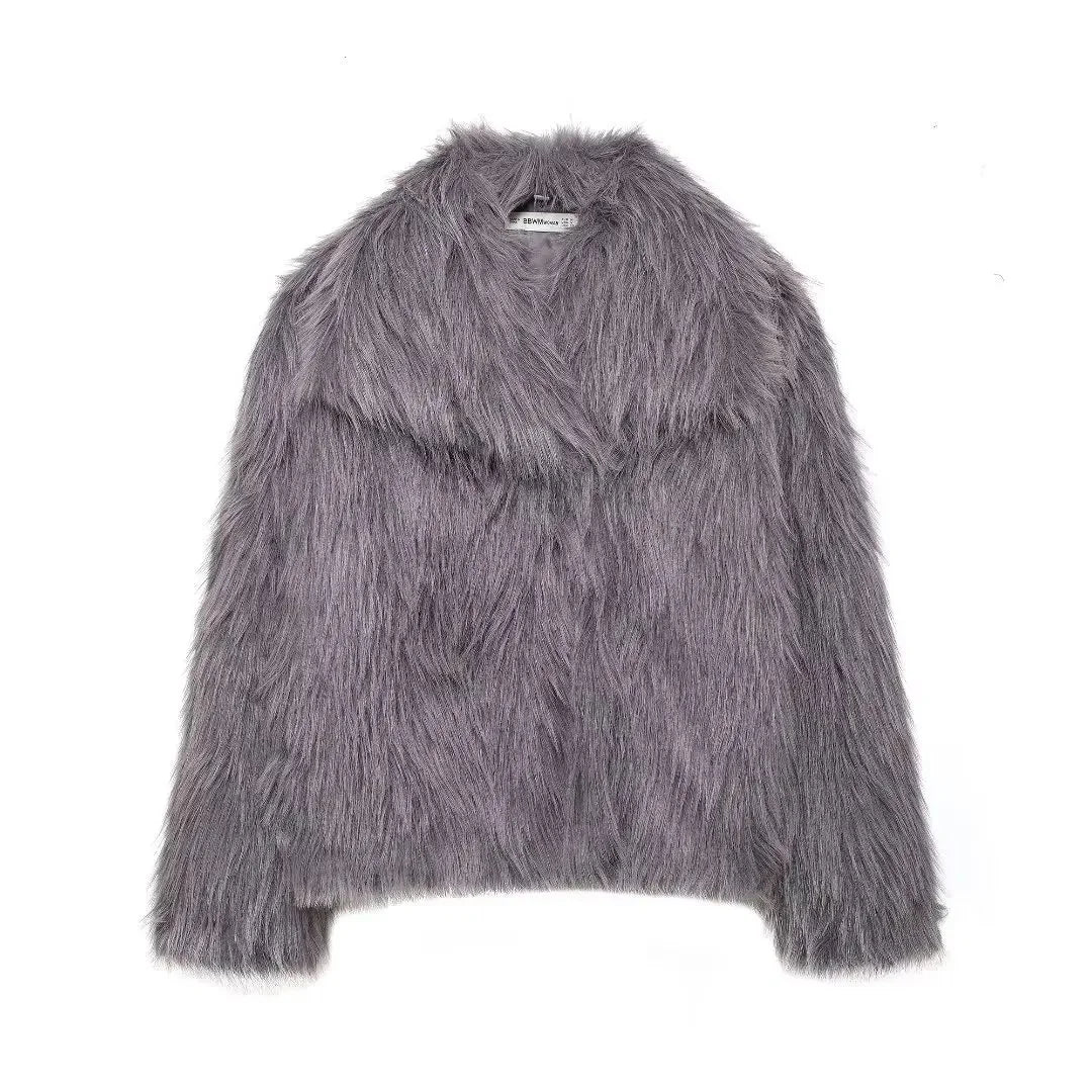 Women's Artificial Fur Coat Winter New Style Collar Stand up Windproof Effect Cross-Border Fashion Outerwear 4360240 Gray Purple