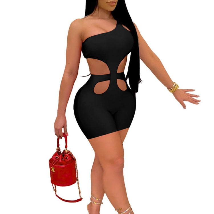 Znaiml 2024 One Shoulder Piece Rompers Playsuit Outfits Overalls for Women Clothing Summer Short Jumpsuit Monos Sexy Mujer Black
