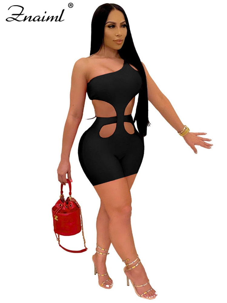 Znaiml 2024 One Shoulder Piece Rompers Playsuit Outfits Overalls for Women Clothing Summer Short Jumpsuit Monos Sexy Mujer Black