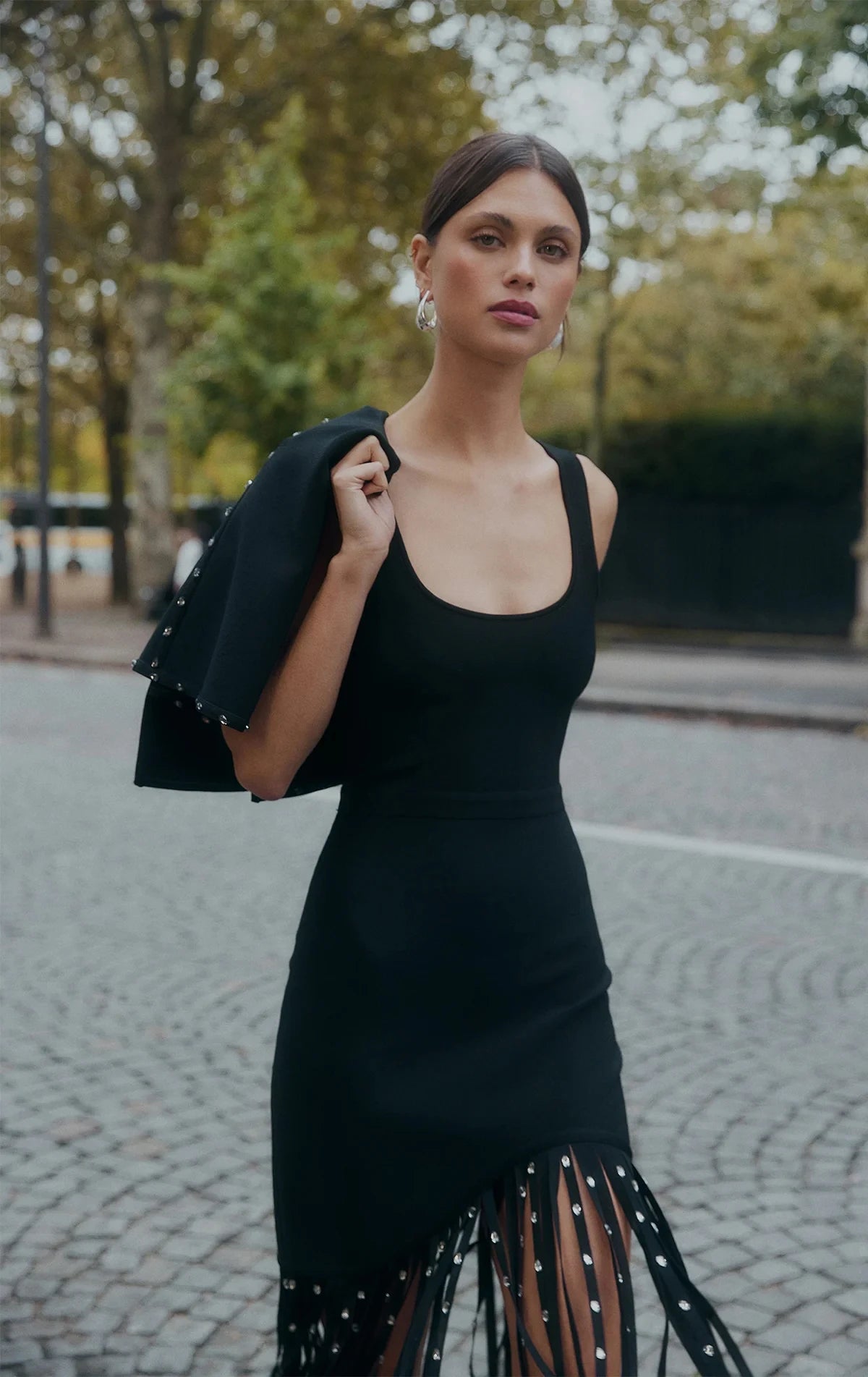 Top Quality Women Sleeveless Sexy O-Neck Shinning Crystal Tassel Bodycon Mid-calf Dress Fashion Celebrate Evening Party Outfit