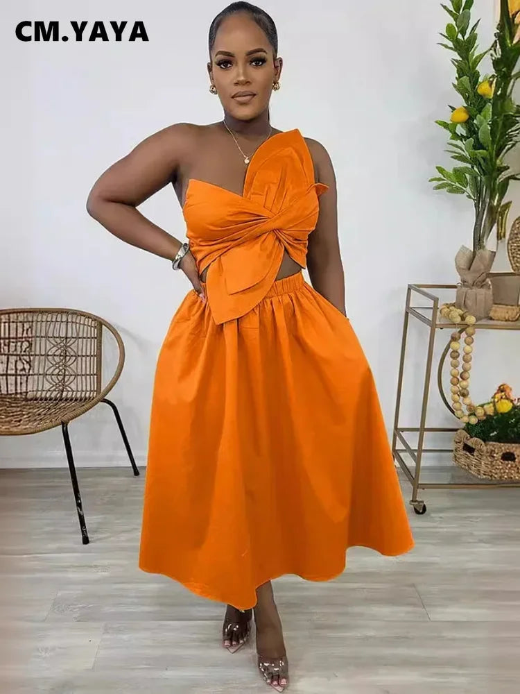 Women Big Petal Front Strapless Midi Long Dress 2024 Summer Street Vestidos Sexy Party Evening Chic Big Swing Dresses