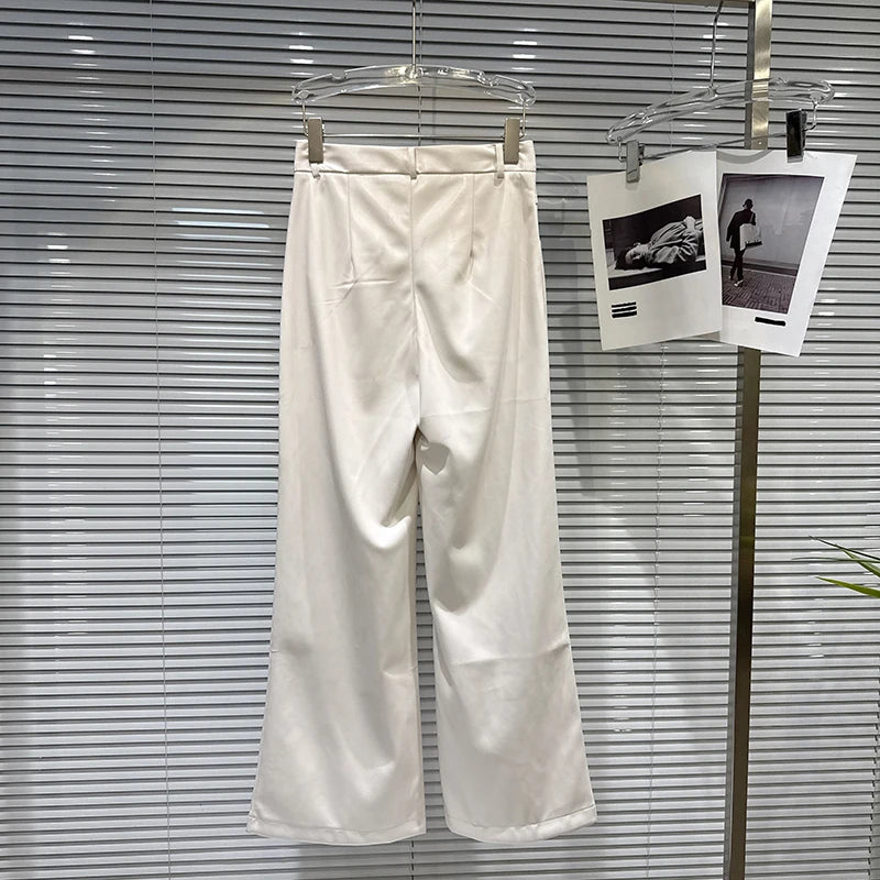 Winter New Fashion Three-Dimensional Solid Color PU Leather Casual Pants For Women High Waist Wide-Leg Pant 11A07679