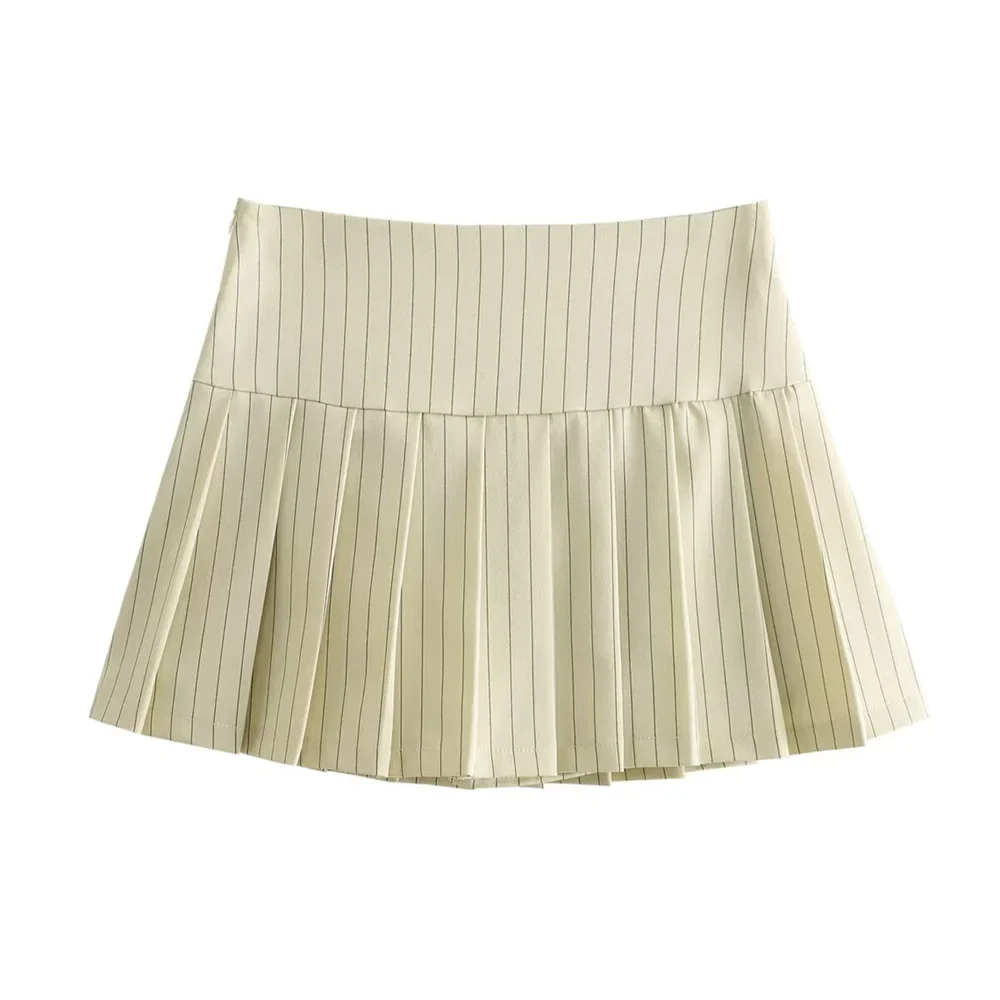 PB&ZA Spring New Women's Fashion and Elegance Simple and Versatile Stripe Short Top+Folded Half Skirt Set