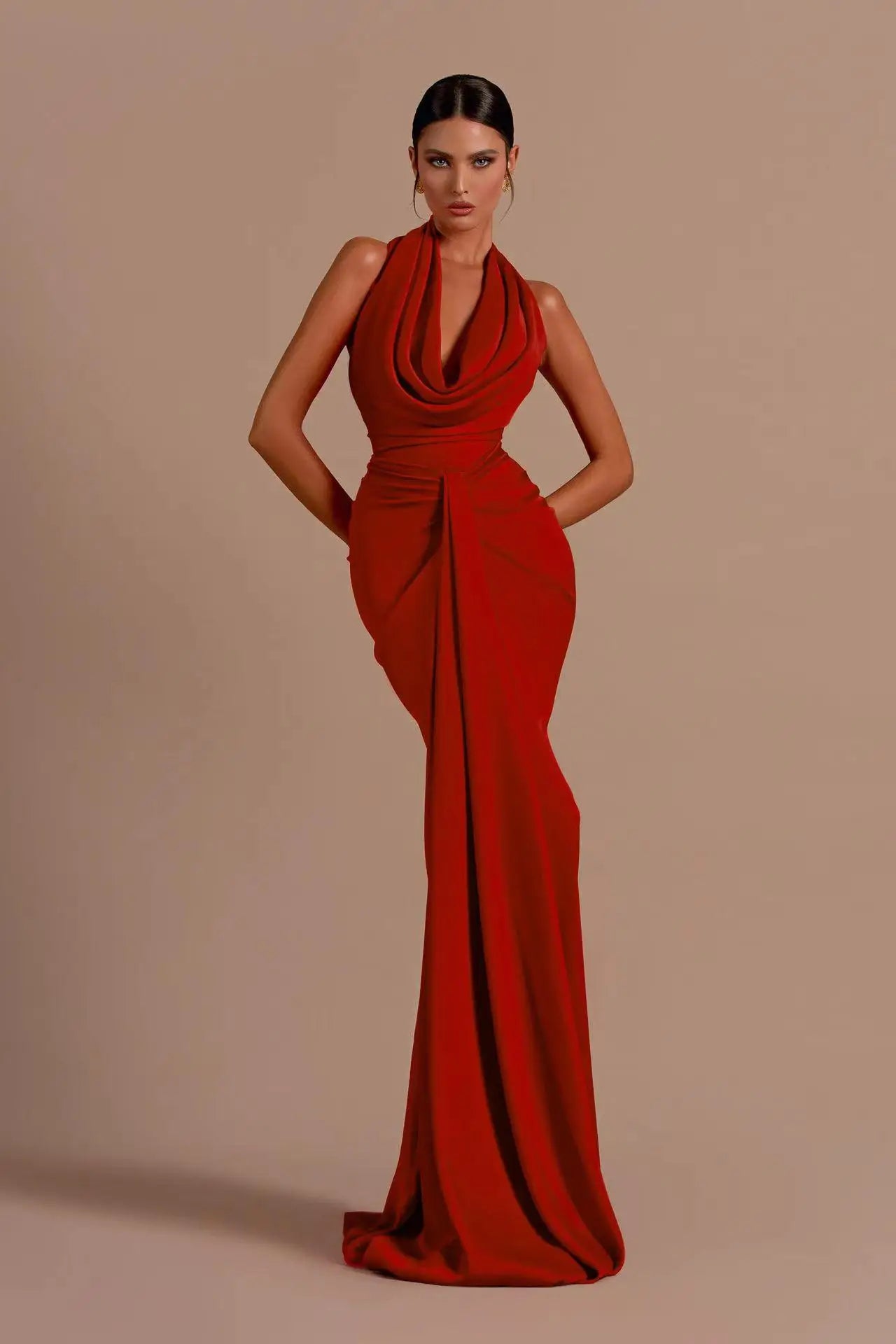 Red Color Women Sexy Off the Shoulder Backless Satin Long Maxi Dress Wedding Party Mermaid Celebrate Dress Wholesale