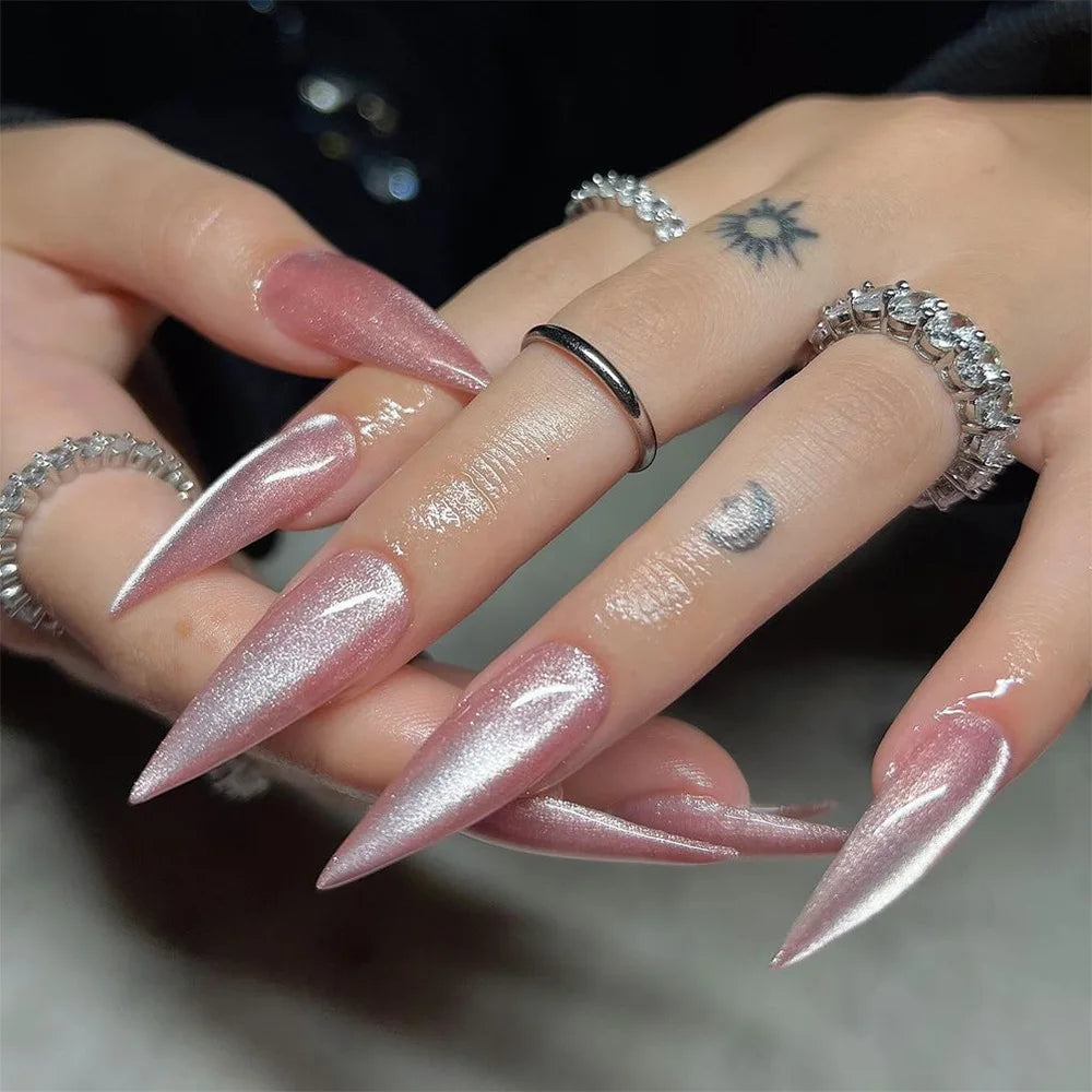 24Pcs Fashion Stiletto Press on Fake Nails with Rhinestone Y2k Almond False Nails Set Strawberry Design Full Cover Manicure Tips 3588