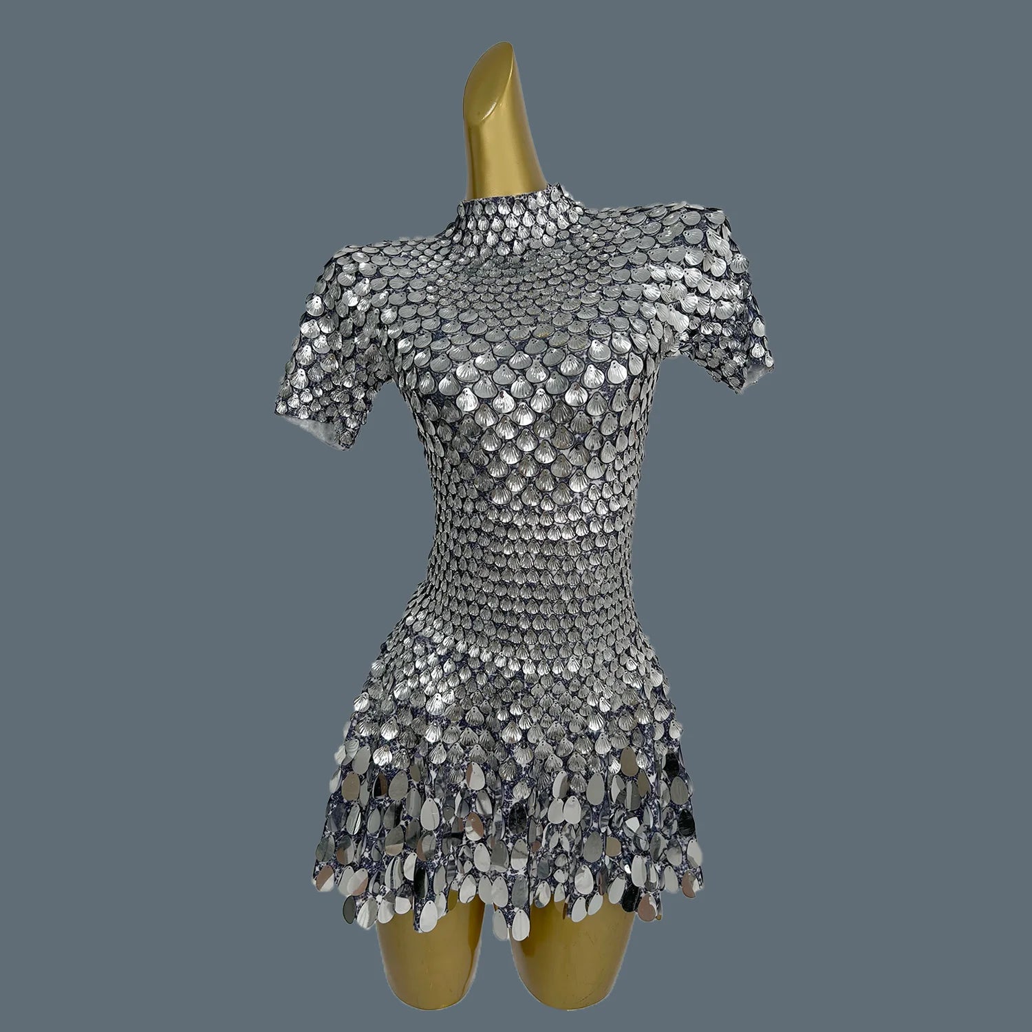 Sexy Nightclub Leotard Shining Lovely Sequins Mini Dress Costume Celebrate Dress Women Bodysuit Birthday Silver Dresses Jinsique Silver One Size