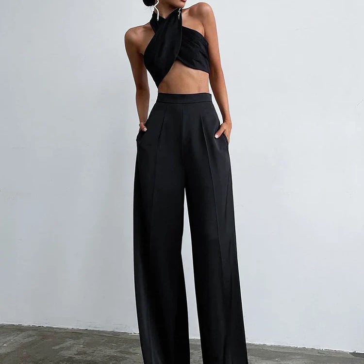 Mnealways18 Fashion Classy Women Palazzo Pants High Waist Floor-Length Satin Trousers Spring Summer High Street Baggy Pants