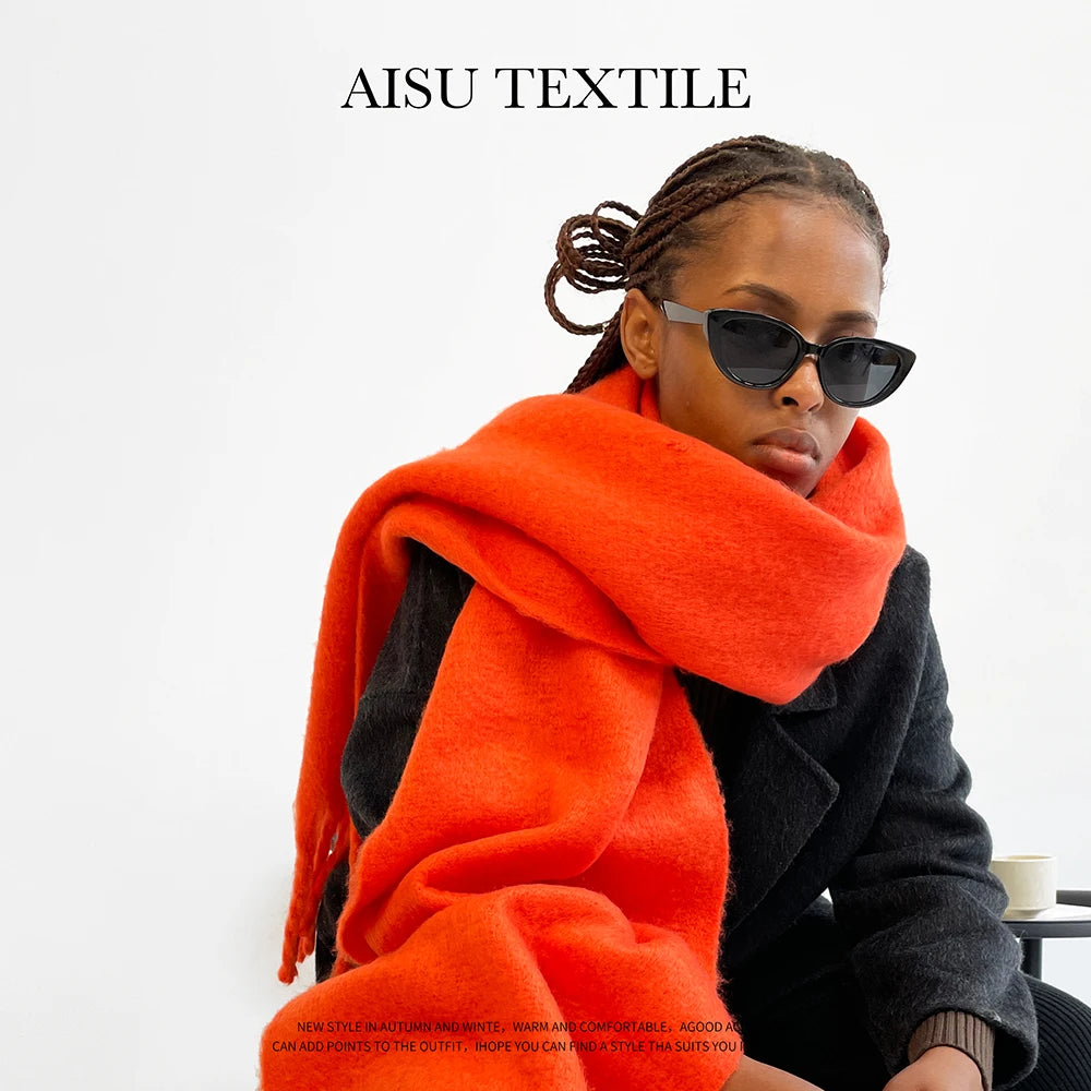 Winter Warm Scarf Women Girl Fashion Solid Color Shawl Stole Faux Cashmere Bandana for Lady 210*40cm