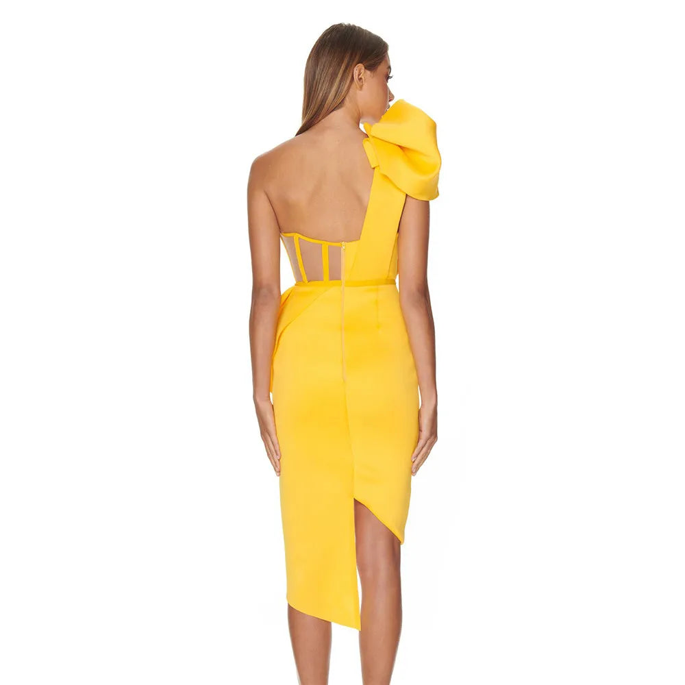 Women Sexy One Shoulder Bandage Dress New Mesh Patchwork Clothes Club Party Celebrity Elegant Dresses