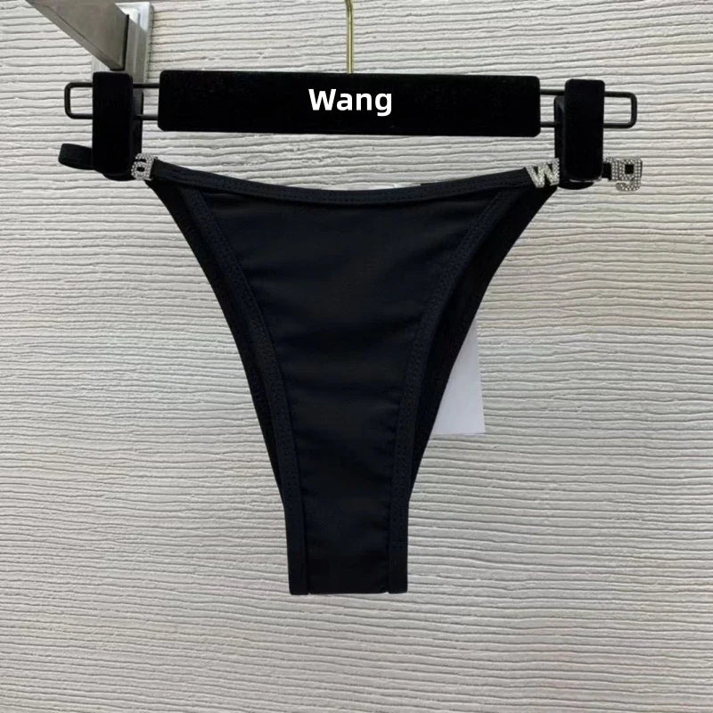 New Rhinestone Letter Wang Beach Bikini Luxury Brand Designer Y2K Fashion Sexy Women's Beach Bikini Duo Set