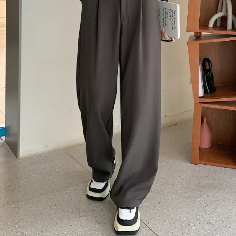 Seoulish High Waist New Suit Wide Leg Women‘s Full Pants Spring Summer Female Elegant Minimalism Straight Loose Trousers