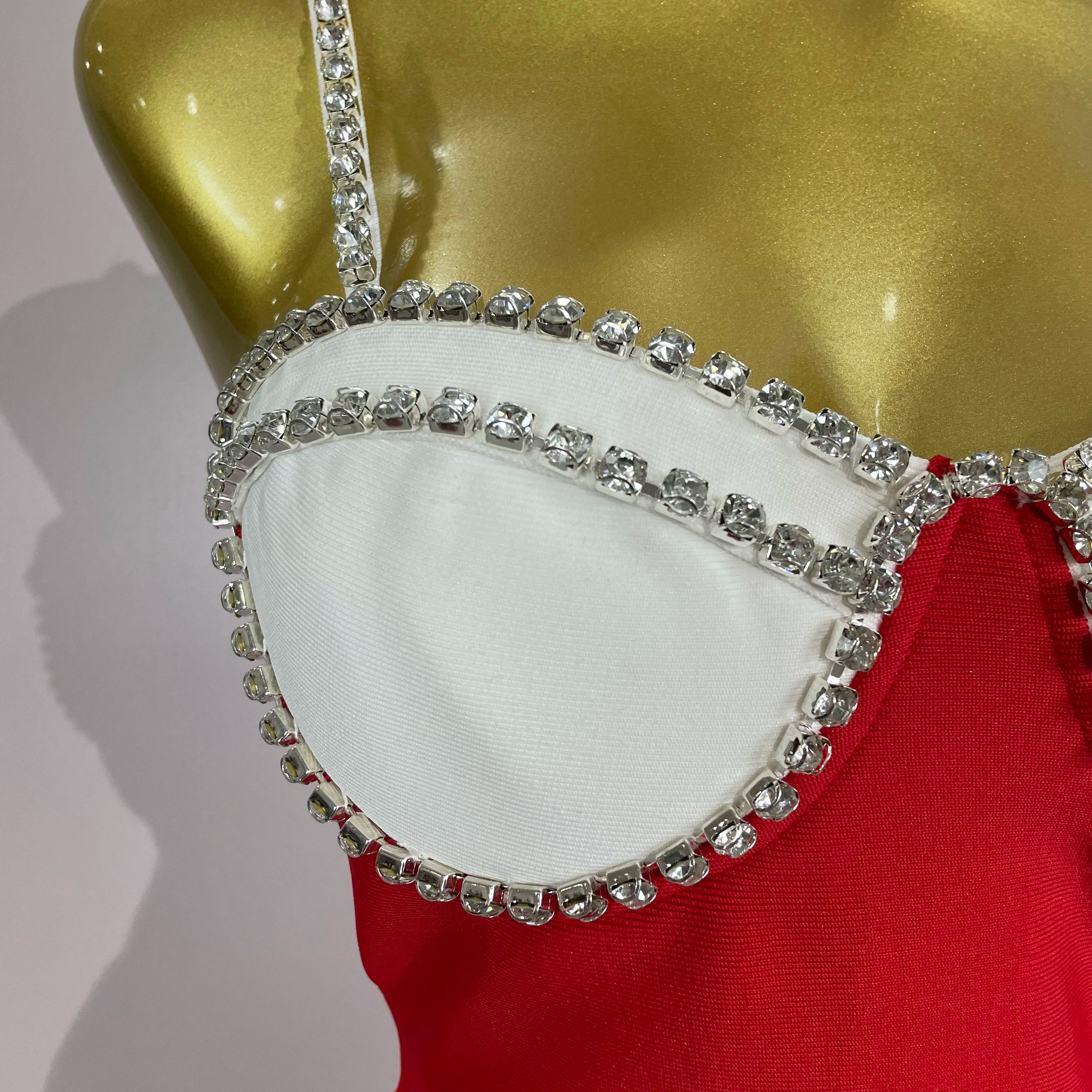 2025 Women Celebrity Sexy Backless Diamonds Patchwork Black Red Maxi Long Bodycon Bandage Dress Elegant Evening Club Party Dress