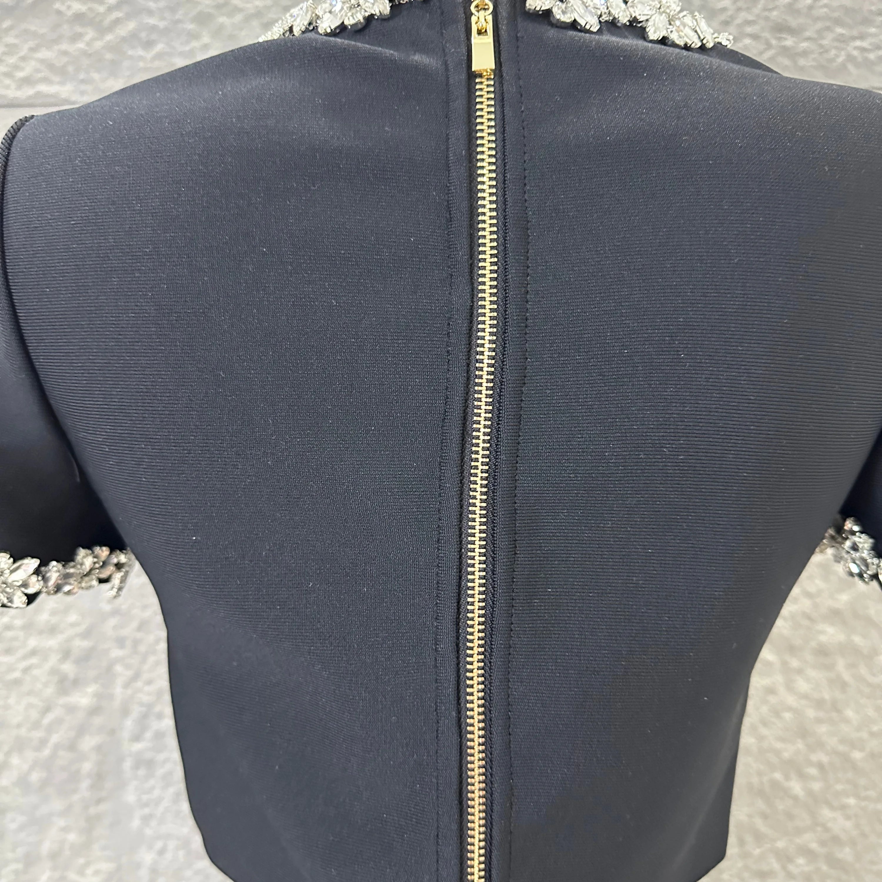 Black White Two Piece Set Women Elegant Short Sleeve Beaded Crop Top High Waist Pencil Midi Skirt Formal Suit