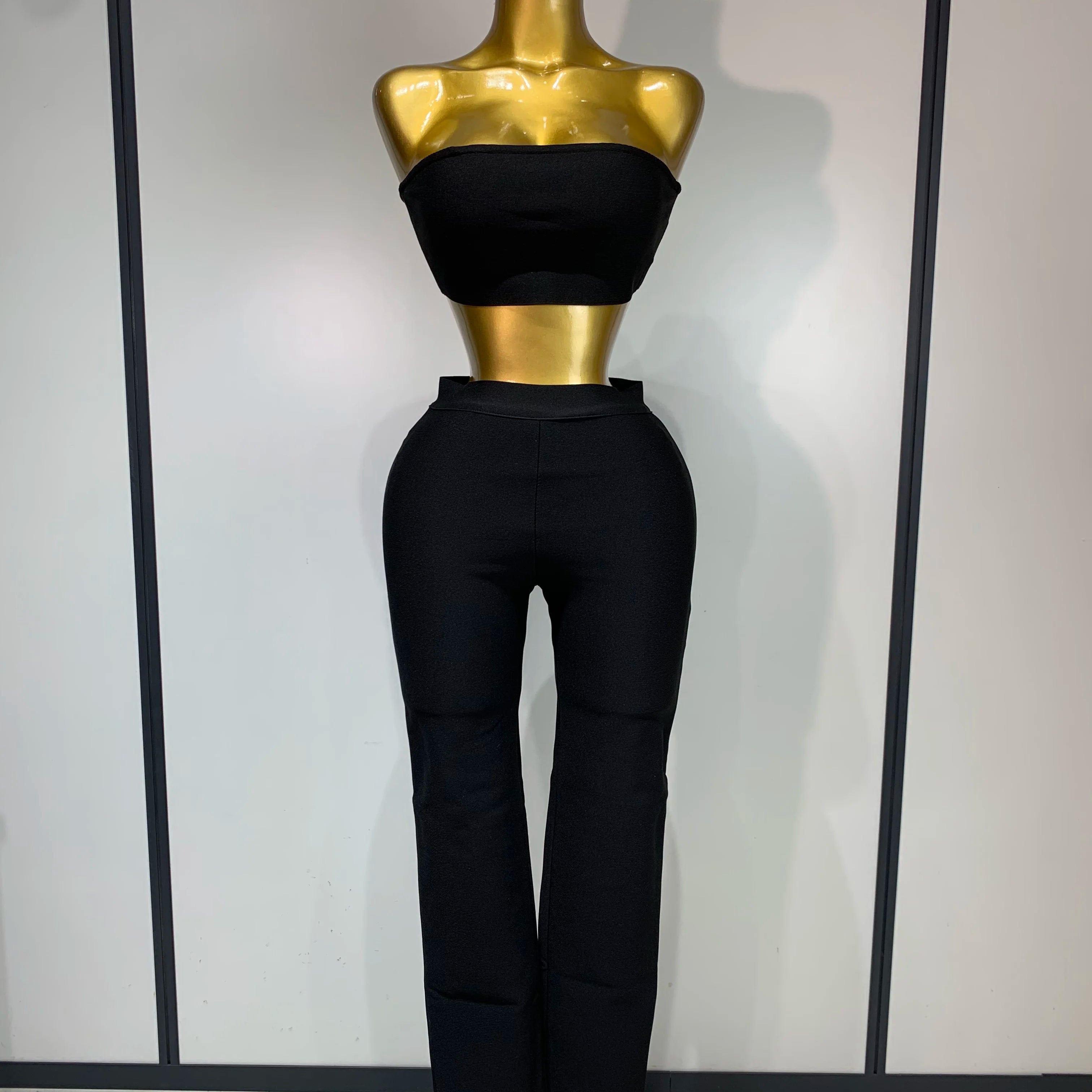Women Celebrity Sexy Long Sleeve Beading Black Bodycon Bandage Three Piece Set Elegant Evening Club Party Birthday Outfits