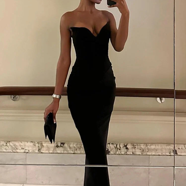 WeiYao Black Sexy V-neck Fit Bodycon Wrap Hip Maxi Dress Summer Backless Slim Long Dress Evening Party Dresses For Women 2023