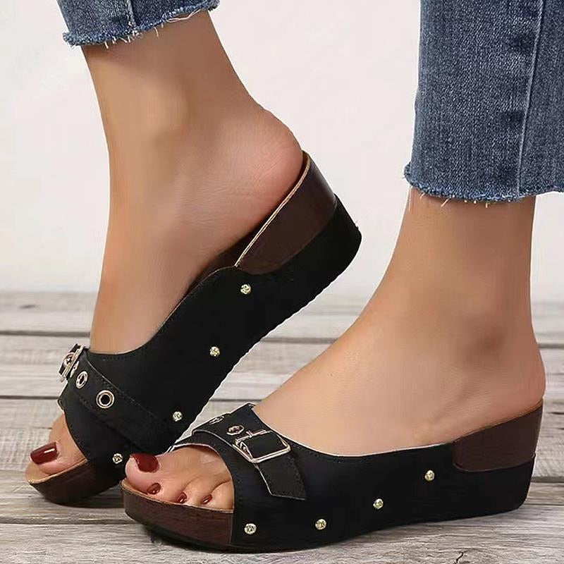 Women Sandals 2024 Fashion Heels Shoes For Women Summer Sandals Slip On Wedges Zapatos Mujer Outdoor Slippers Platform Sandals Black