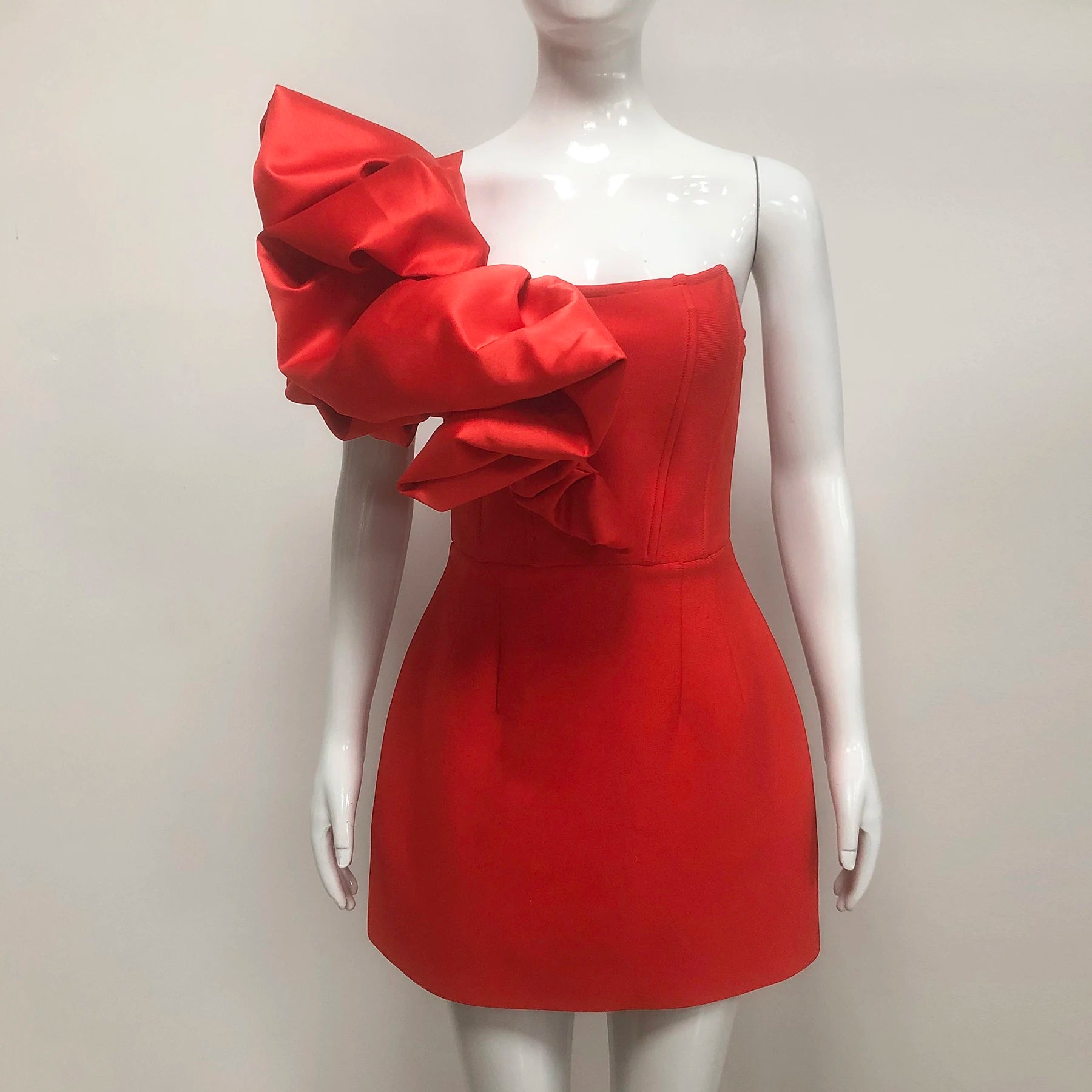 Red Color Women Sexy Big Florals Bodycon Mini Bandage Dress Fashion Christmas Valentine's Day Celebrate Party Outfit