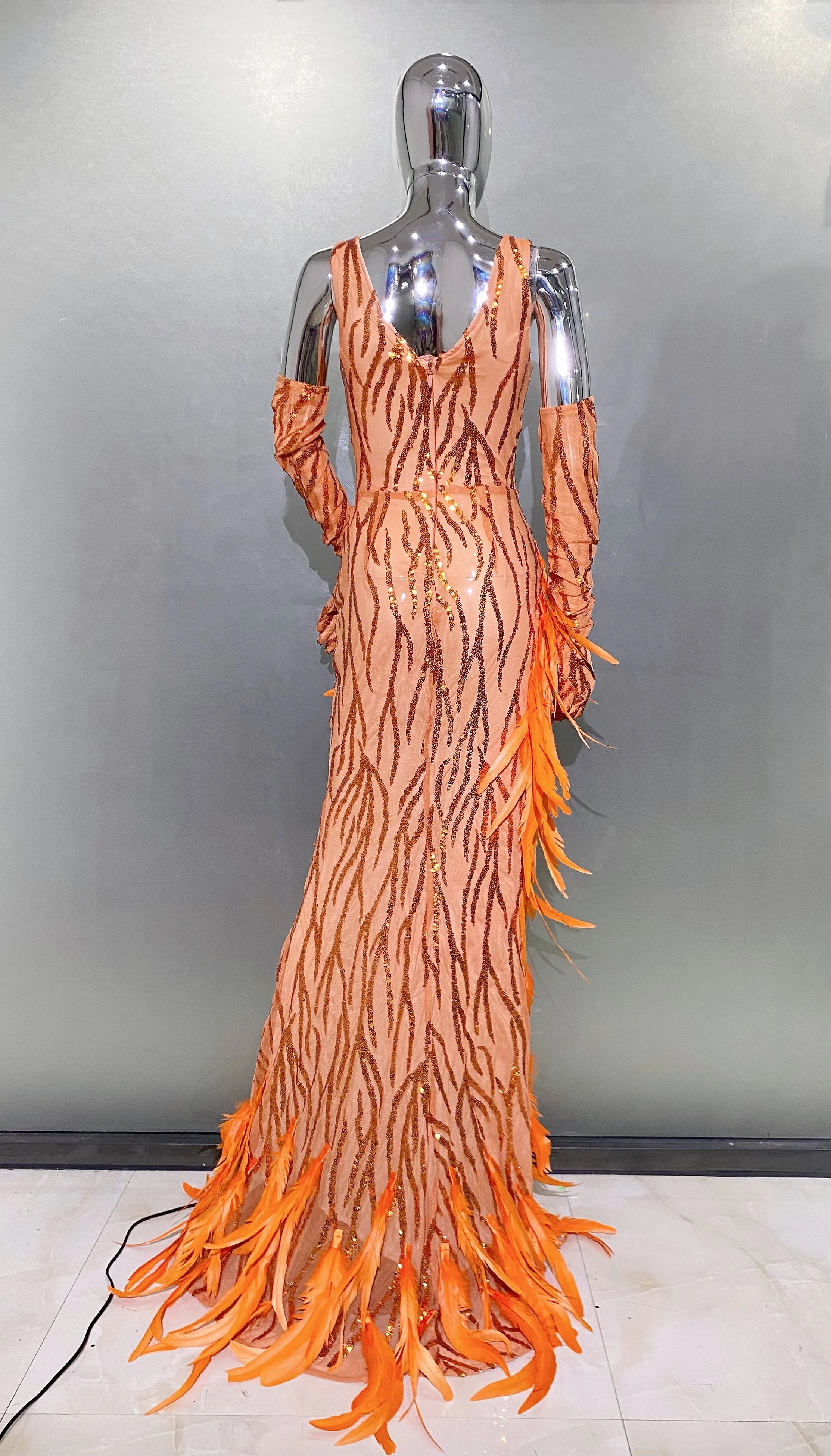 Women Luxury Sexy V Neck Feather Beading Mesh Sequins Sparkly Maxi Long Gowns Dress Elegant Celebrity Evening Party Club Dress