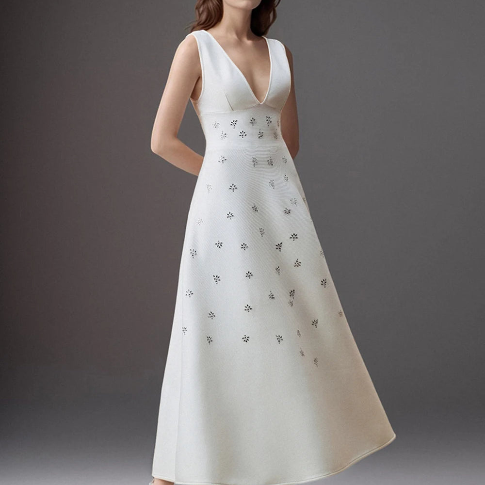 Prom Dress Elegant Crystal Sleeveless Bandage Wedding Dress For Women High waist A-line Maxi Summer Evening Party Dresses Robe