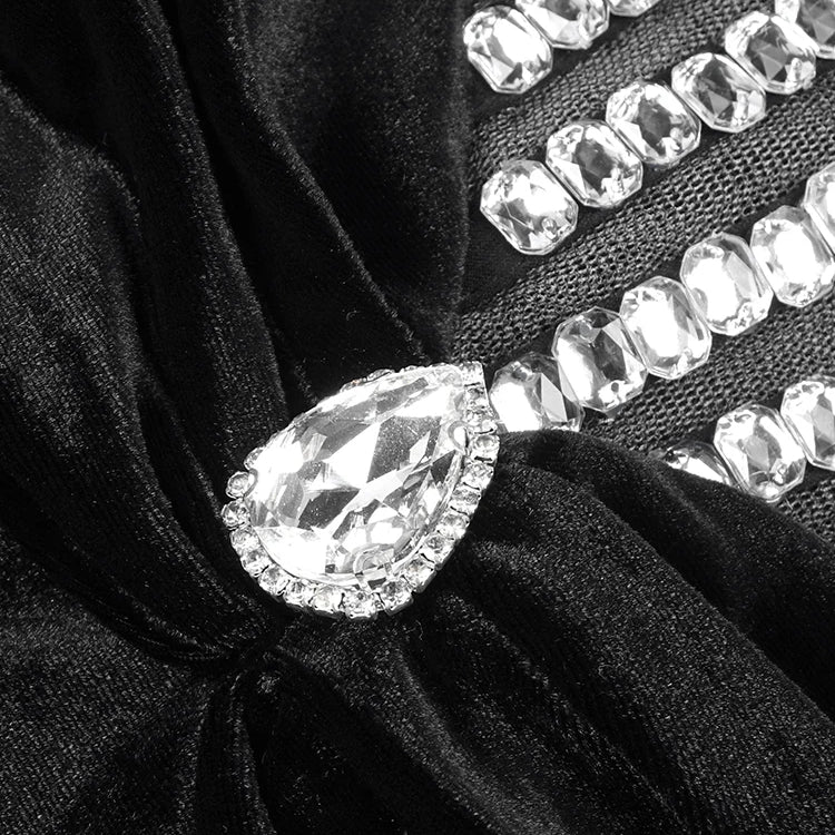 Glimmer Trumpet Black Long Dress for Women Strapless Backless Crystals Velvet Celebrity Cocktail Party Evening Gown Vestidos