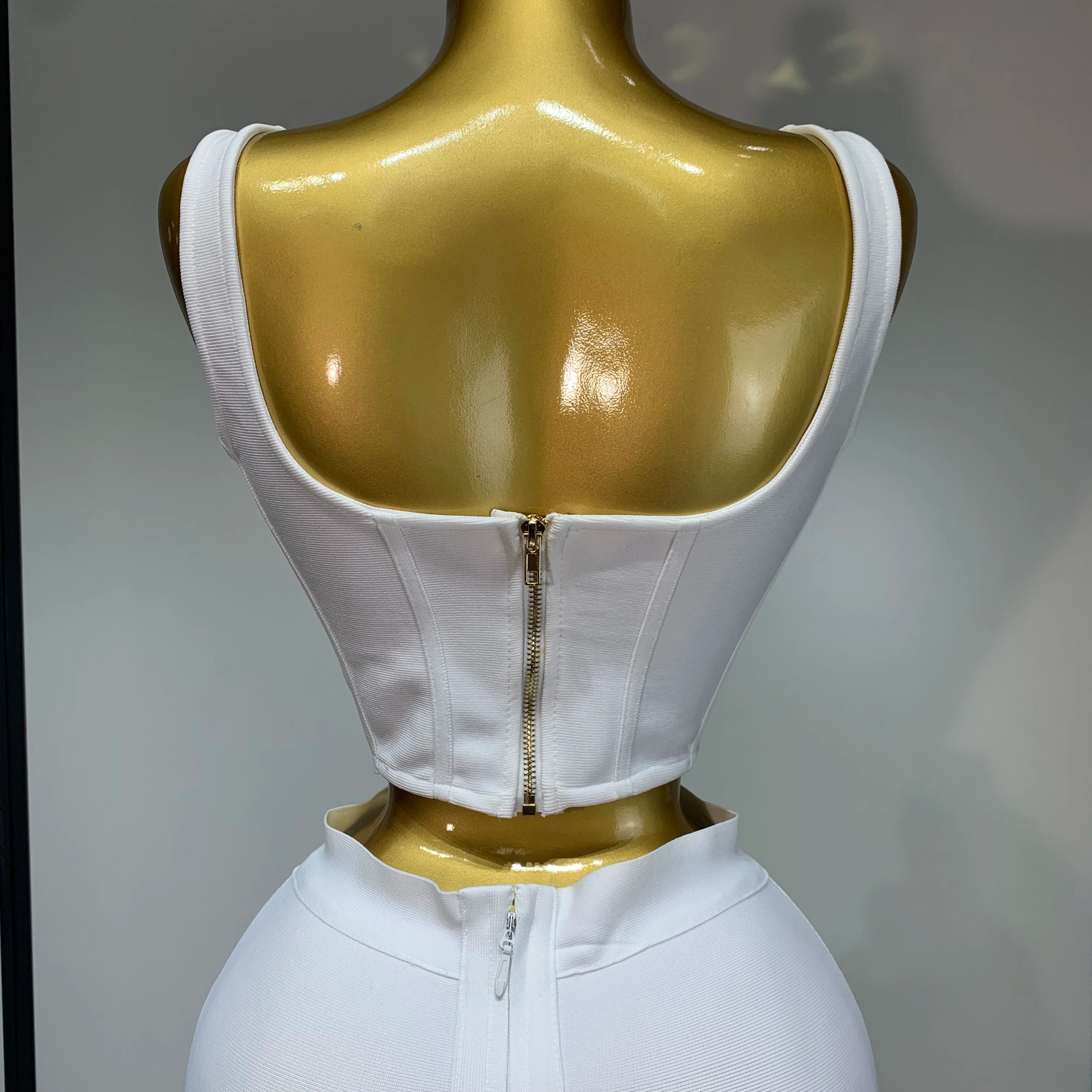 Women Sexy Square Collar Backless Flower Bandage Two Piece Set 2025 Knitted Elegant Evening Club Party Clothing