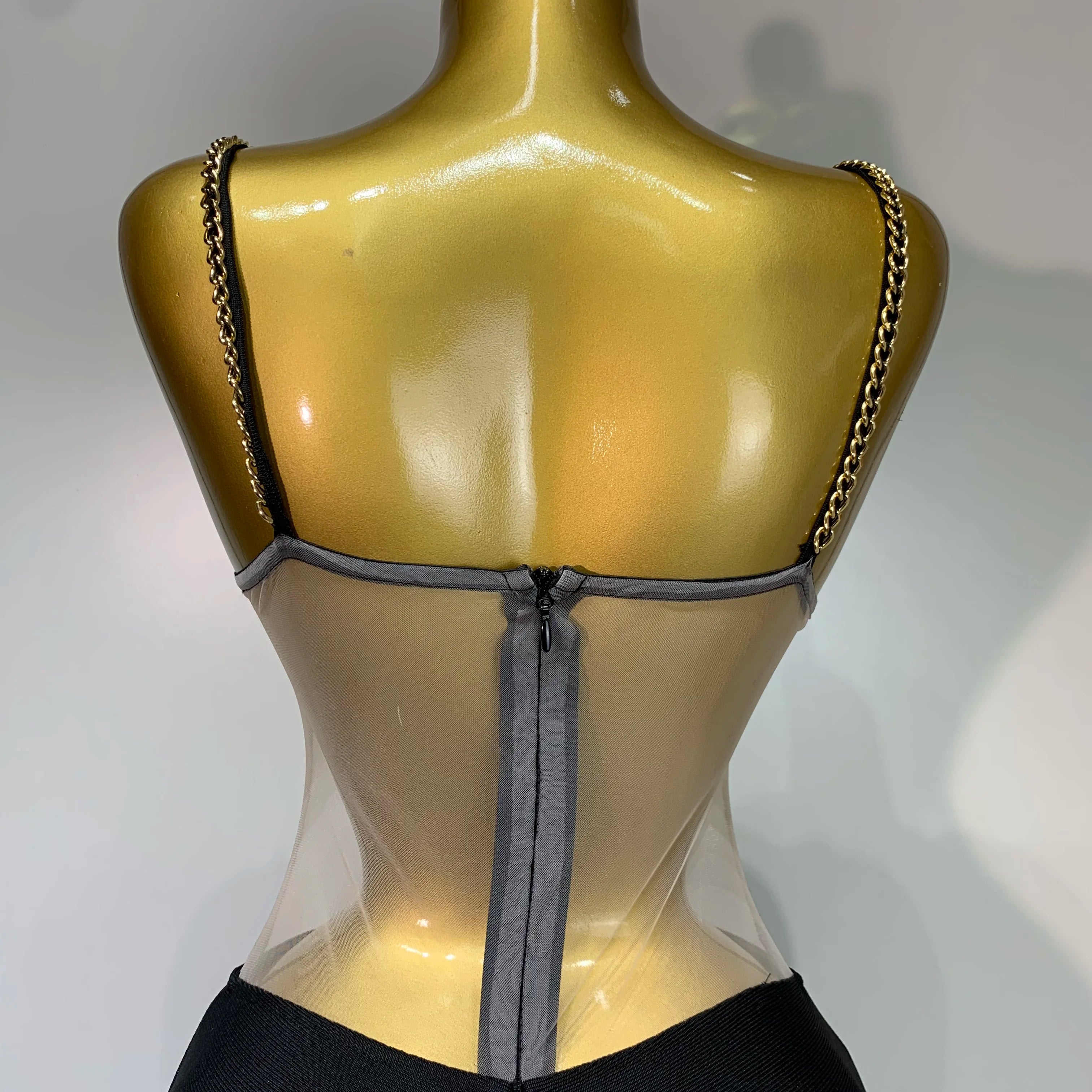 Women Luxury Sexy Sleeveless Mesh Chain Black Bodycon Bandage Jumpsuit 2025 Fashion Party Celebrity Designer High Street Rompers