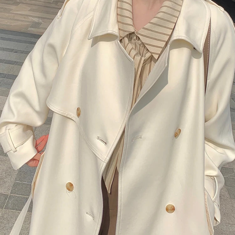 Lautaro Spring Autumn Long Trench Coat for Women Raglan Sleeve Double Breasted Elegant Stylish Chic Luxury Designer Clothes 2025