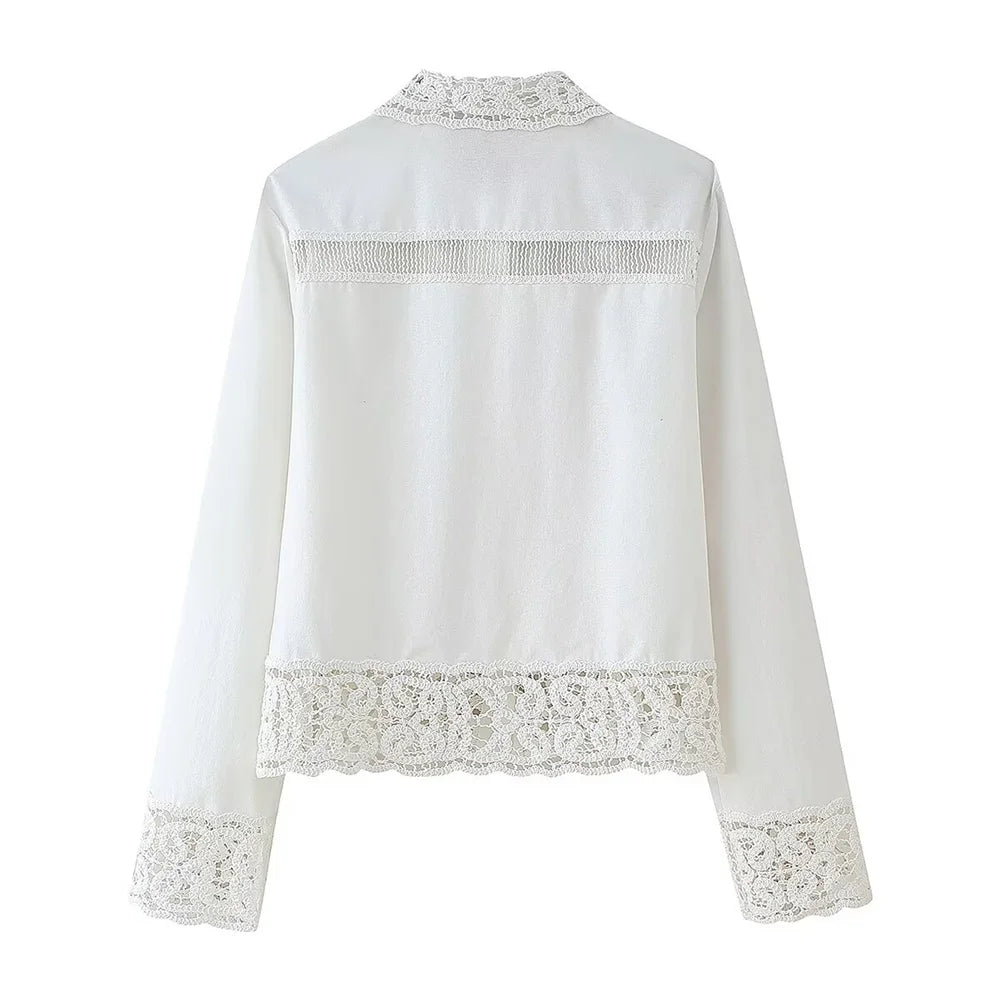 PB&ZA 2025 Women White Long Sleeve Blouse and Wide Leg Pants Set with Lace Trim Elegant Design for Sale on AliExpress