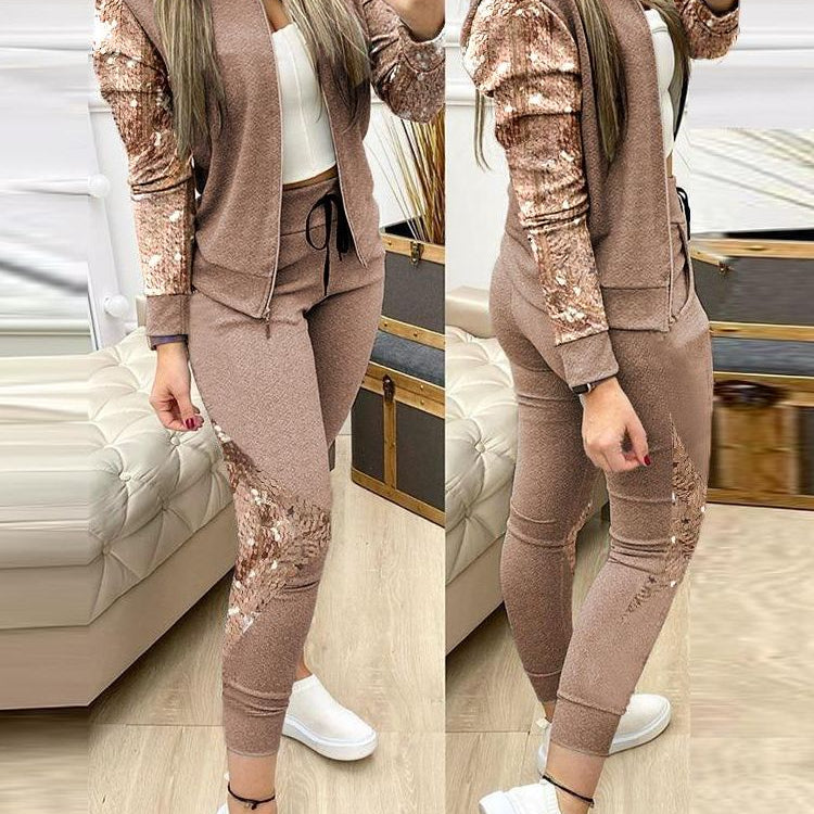 Women Two Piece Set Outfits Autumn Women's Tracksuit Zipper Top And Pants Casual Sport Suit Winter 2 Piece Woman Set Auburn