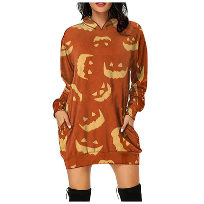 Femmes Halloween citrouille imprimé pull à capuche à manches longues robe sweat femme femmes automne printemps décontracté vêtements à capuche 