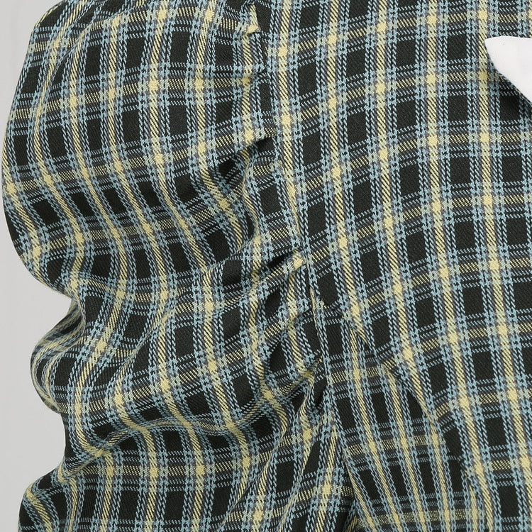 Tonval Gigot Sleeve Button Up Vintage Rockabilly Swing Dress Elegant Party Wear 2022 Women Fall Outfits Green Plaid Dresses