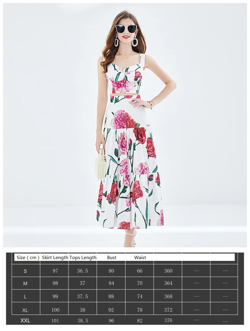 Summer Floral Dress Sets Women 2 Piece Outfit Sexy Slim Tops and Skirt Party Set 2024 Suspender Strap Suit Ballgown Frocks 1