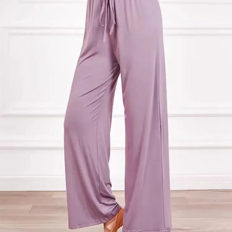 ABRINI Women Drawstring Elastic Waist Thin Solid Pants Casual Straight Pants Sports Wide Leg Trousers For Women Spring