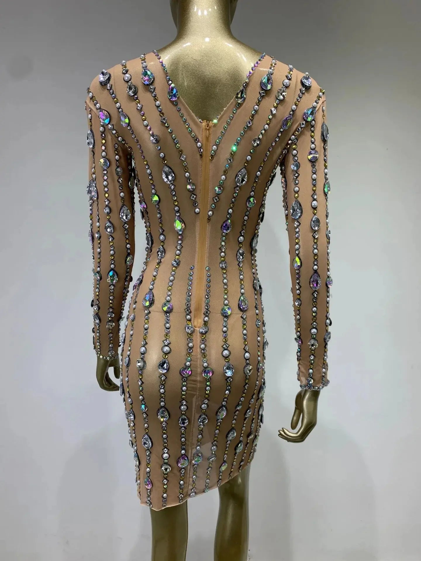 Stock Women Luxury Sexy Mesh Crystal Diamonds Beading Mini Dress Birthday Party Costume Bar Nightclub Stage Performance Clothing