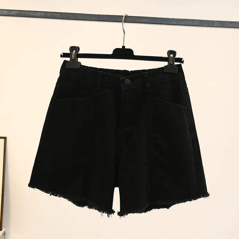 Plus Size Women Denim Shorts 2023 Summer Fashion Straight Jeans Loose Hot Pants Oversized Curve Clothes J4-1048 black