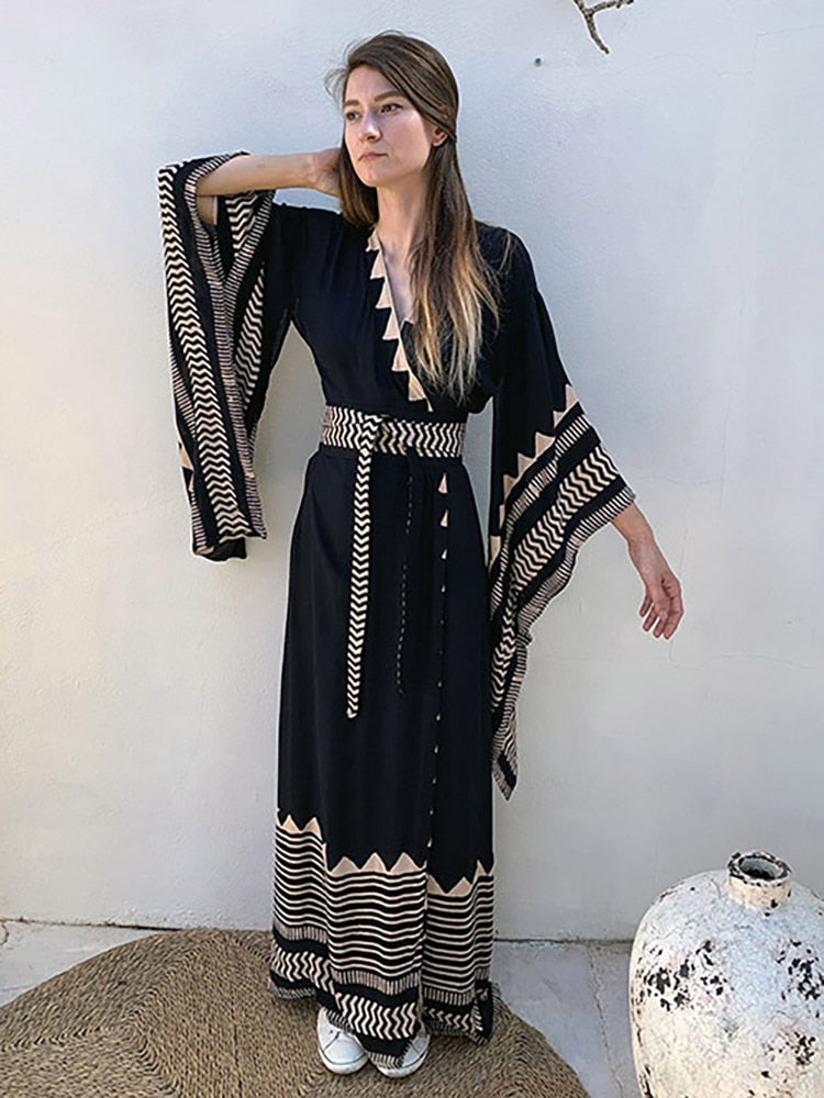 Swimsuit Cover Up Beach Kimono Pareo Fashion Oversized Cuffs Tunic Long Dress Cardigan Summer Swimwear Beachwear