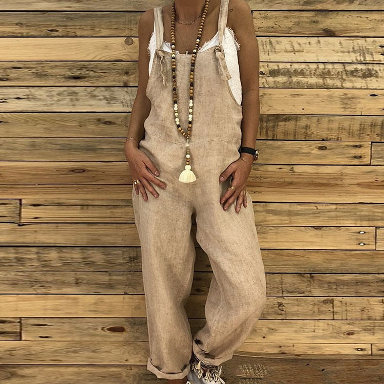 Women's jumpsuit 2024 Women Casual Hot Shot Onesie Spaghetti Strap Loose Romper Overalls Pocket Summer Fashion Jumpsuits Khaki