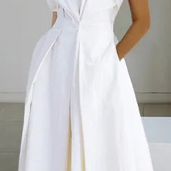 S-5XL Korean Fashion Long Sleeve Shirt Dress Chic Turndown Neck Ruched Maxi Dress Women 2022 Autumn Winter Clothes Streetwear Sleeveless-1