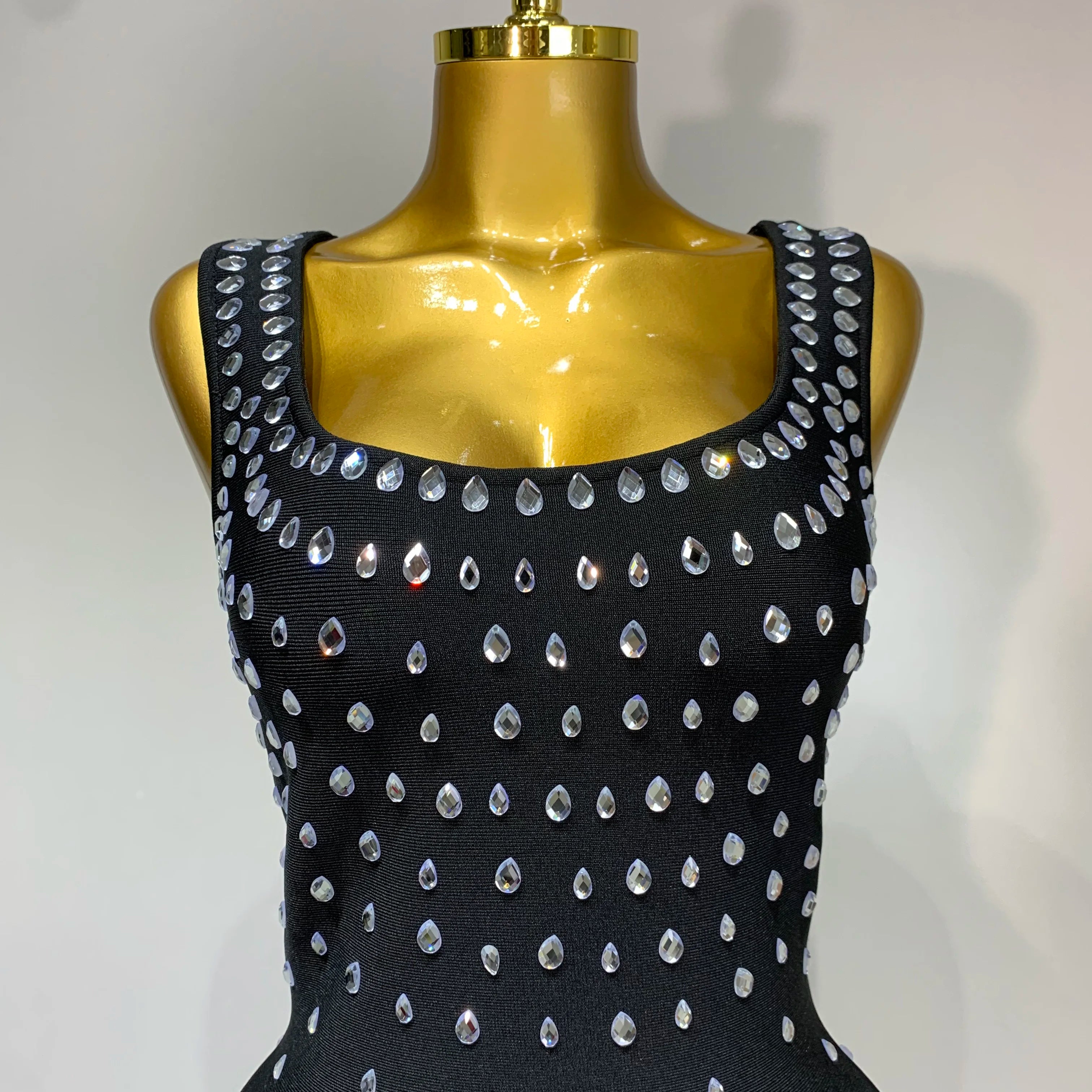 Luxury Rhinestone Bandage Long Dress Elastic Sleeveless Bodycon High Street Evening Club Party Elegant Birthday Prom Gowns