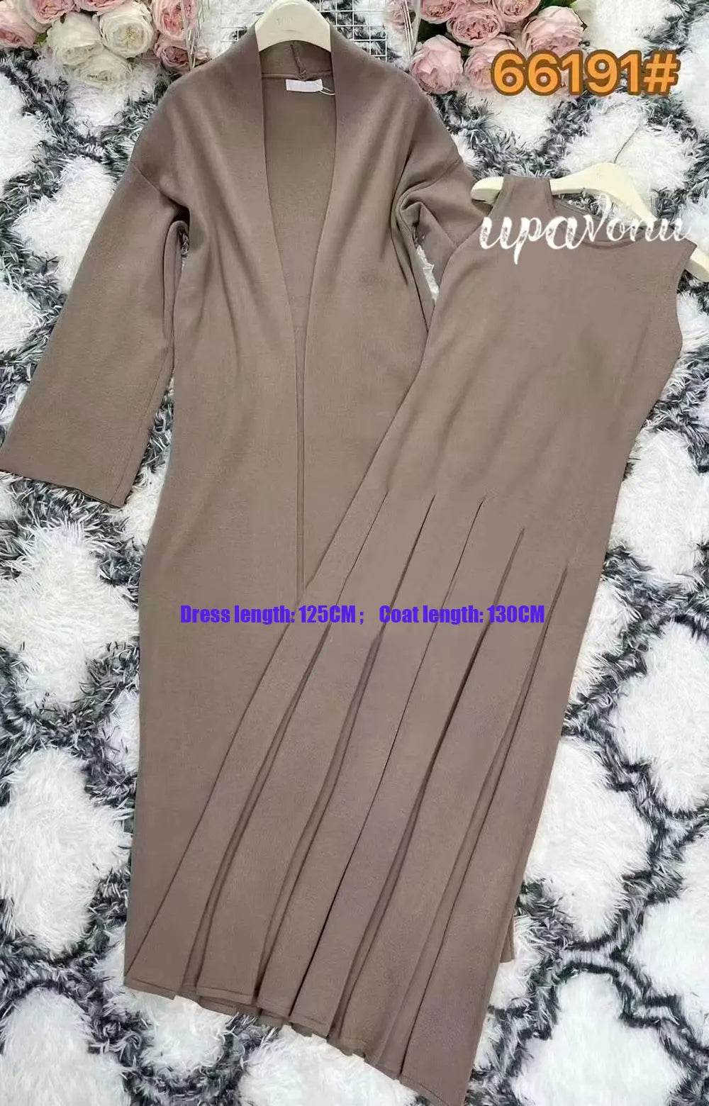 2024 Elegant Women'S Knitted Sweater Dresses Sets With Cardigan Long Jacket+Bodycon Pleated Long Knitted Dress Two-Piece Set