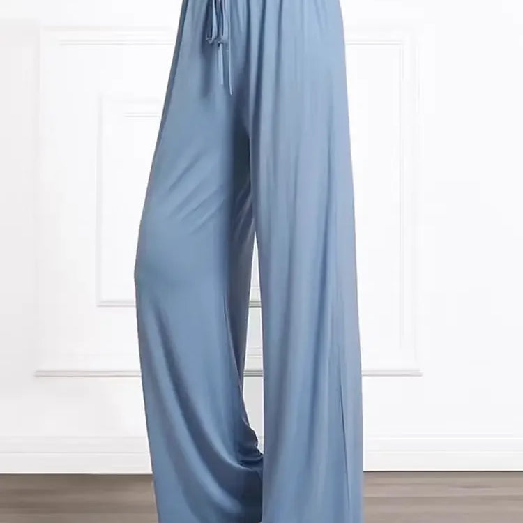 ABRINI Women Drawstring Elastic Waist Thin Solid Pants Casual Straight Pants Sports Wide Leg Trousers For Women Spring