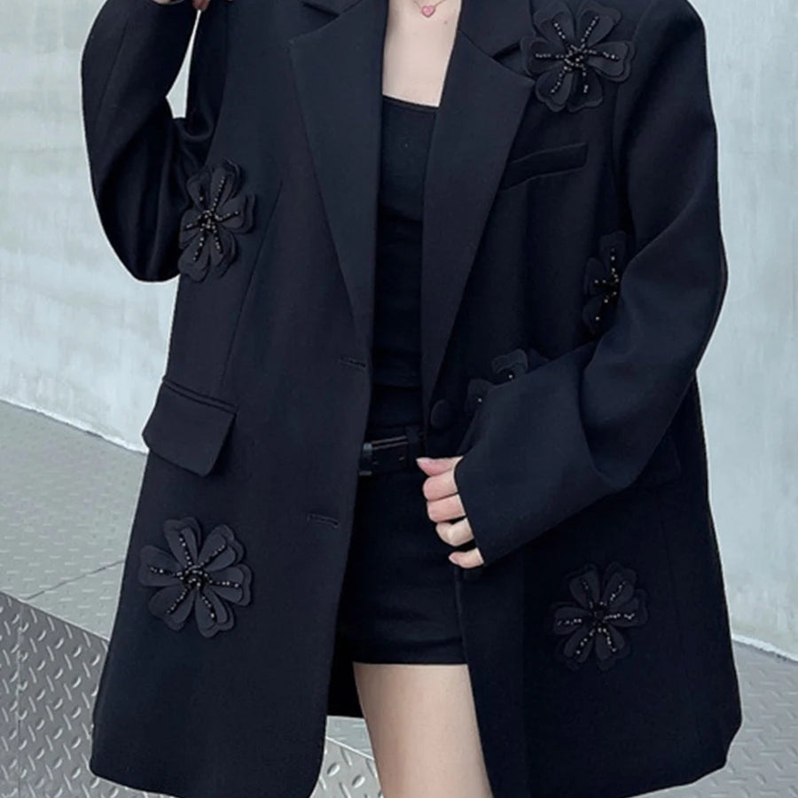 Fashion Spliced Appliques Elegant Jackets for Women Lapel Long Sleeves Patchwork Pocket Jacket Female Clothing New