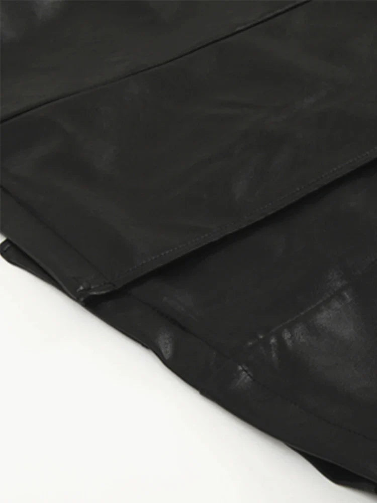 Spring Autumn Extra Long Black Faux Leather Trench Coat for Women Double Breasted Luxury Elegant British Fashion 2022