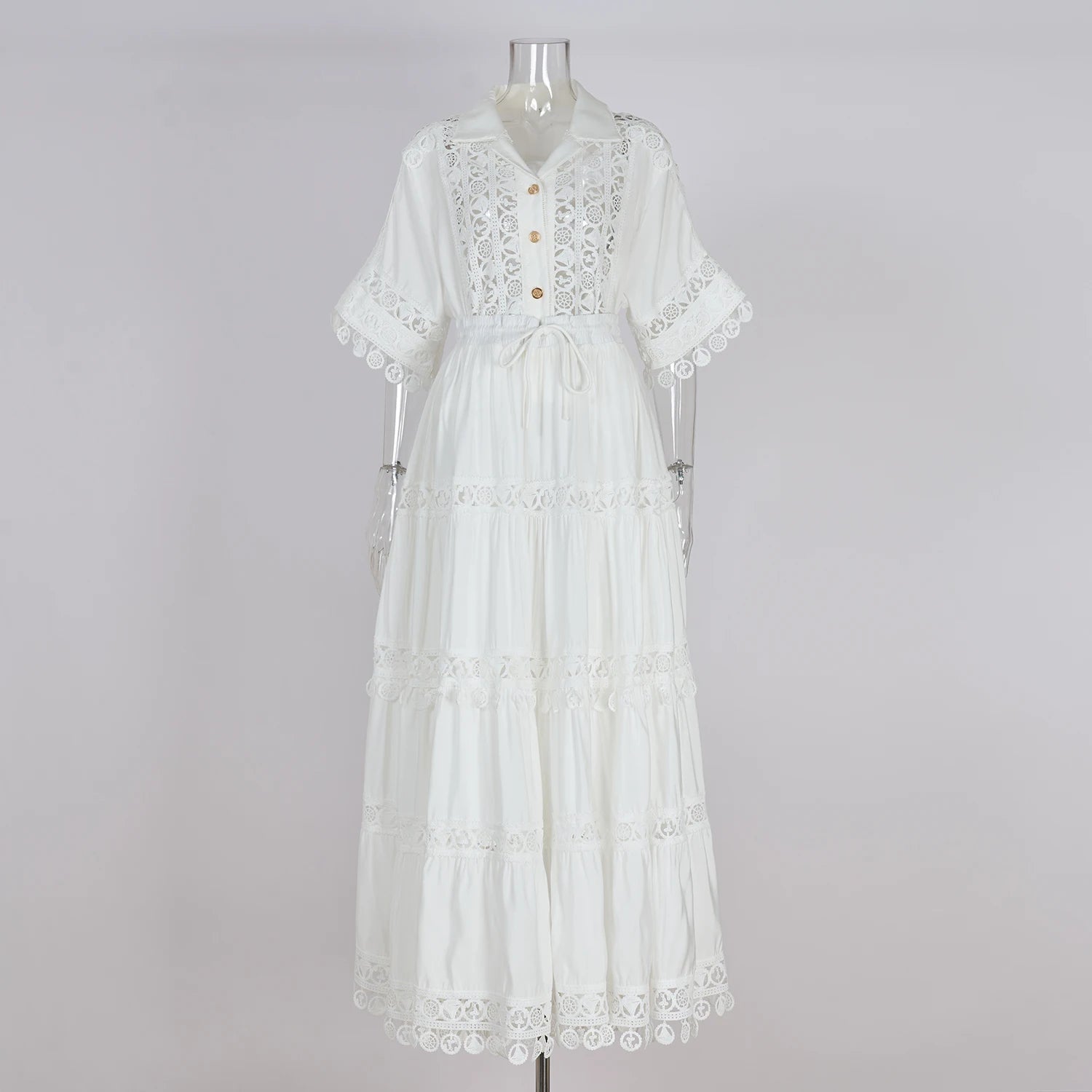 Summer Holiday Embroidery 2 Piece Sets Women Hollow Out Loose Shirt Top + Elastic Waist Maxi Skirts Suits Streetwear Y2k Outfits white